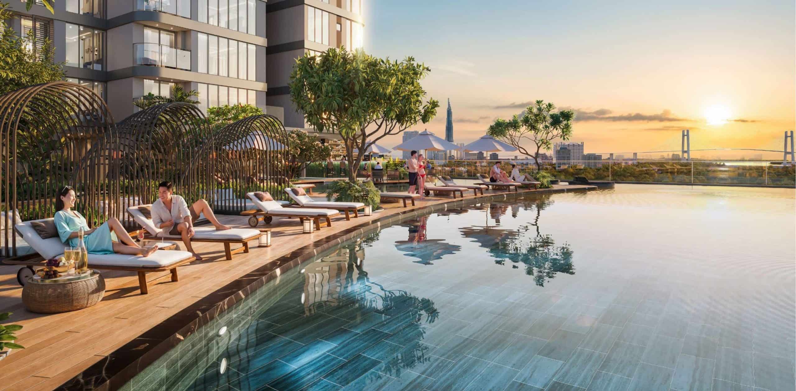 Bể bơi Panorama hướng sông tại dự án Vlasta Premier