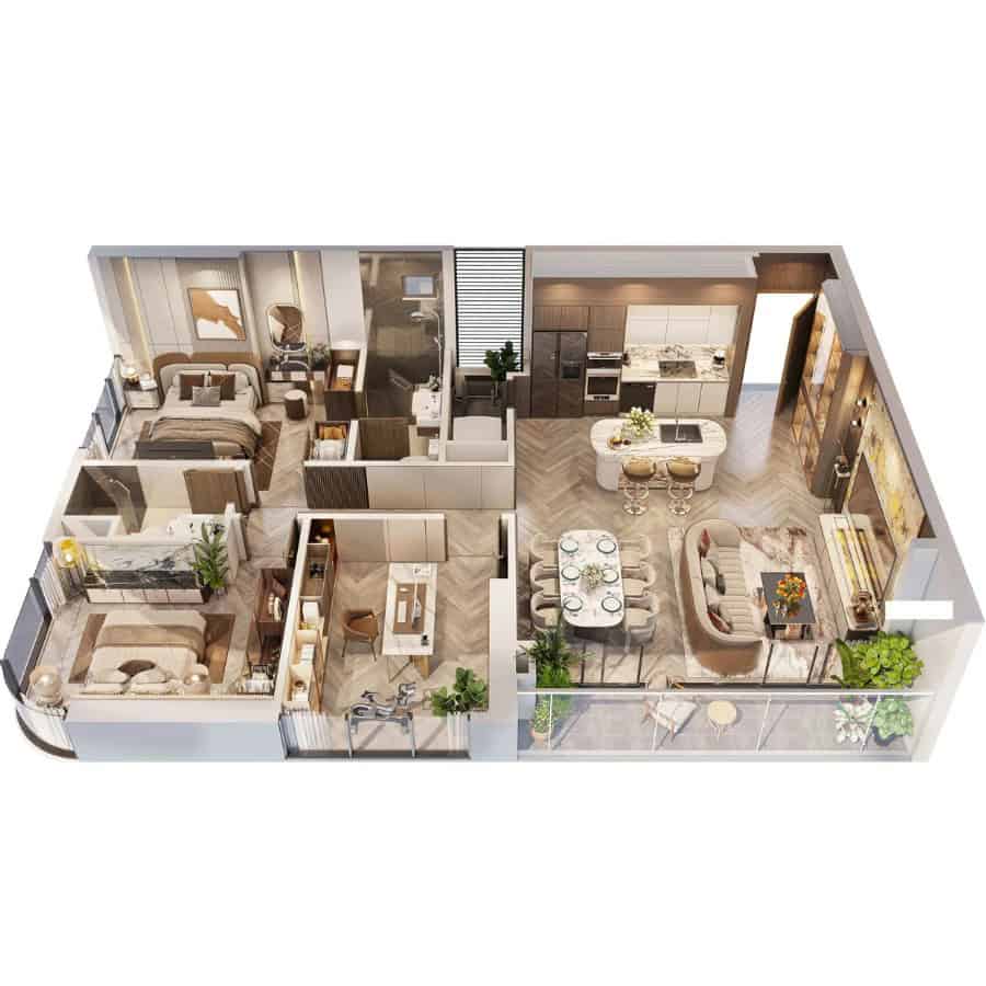 Mặt bằng căn hộ 3 phòng ngủ Vlasta Premier