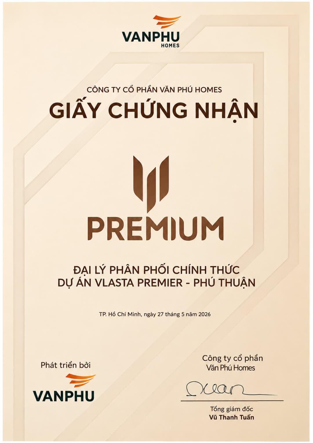 Premium chính thức trở thành đơn vị phân phối dự án Vlasta Premier Phú Thuận