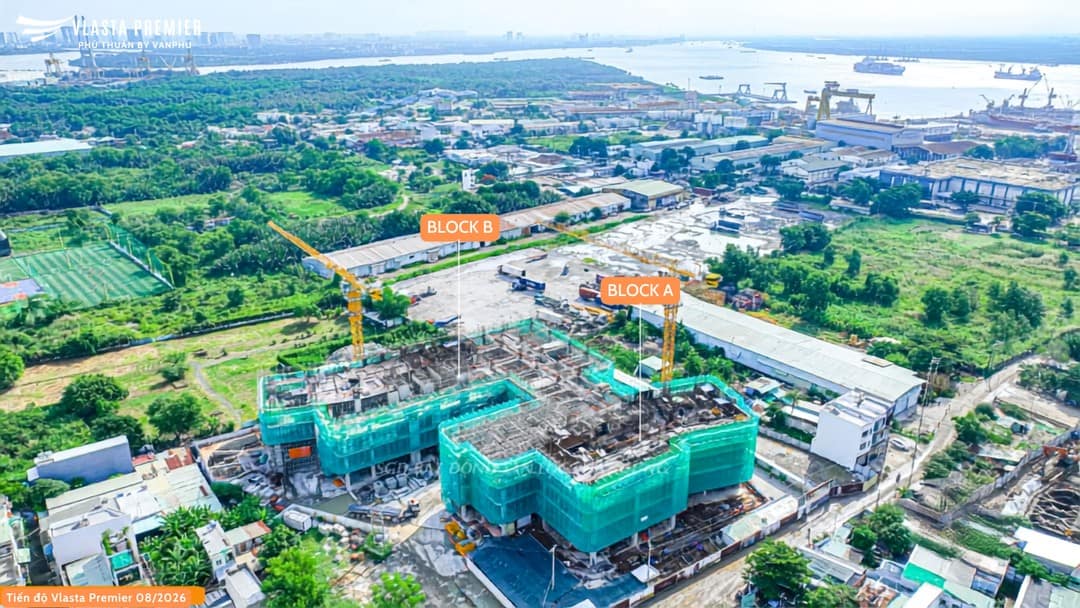 Tiến độ xây dựng Vlasta Premier nhìn từ trên cao tháng 08/2026